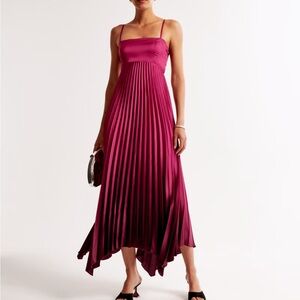Abercrombie & Fitch Red Asymmetrical Pleated Sundress